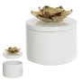 Caixa Decorativa em Cerâmica Flor | Branco e Dourado - 13x14cm