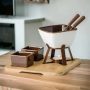 Aparelho de Fondue em Cerâmica com Base em Bambu 8 peças - Marrom e Branco