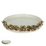 Bandeja Decorativa em Cerâmica com Aplicação de Folhas | Branco e Dourado - 5x33x31cm