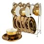 Jogo de 12 Peças para Café Chrominno em New Bone China com Rack | Dourado e Branca - 80ml