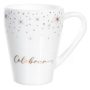 Caneca em Vidro Opalino Celebrar - 350ml | Dourado e Branco - 12x9cm